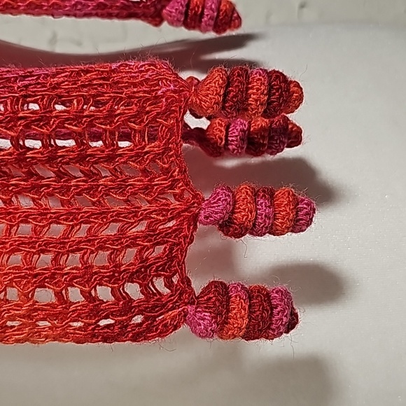 Colorful Loose Knit Crochet Neck Scarf Multicolor Pink Red Orange Neckerchief - Picture 6 of 9